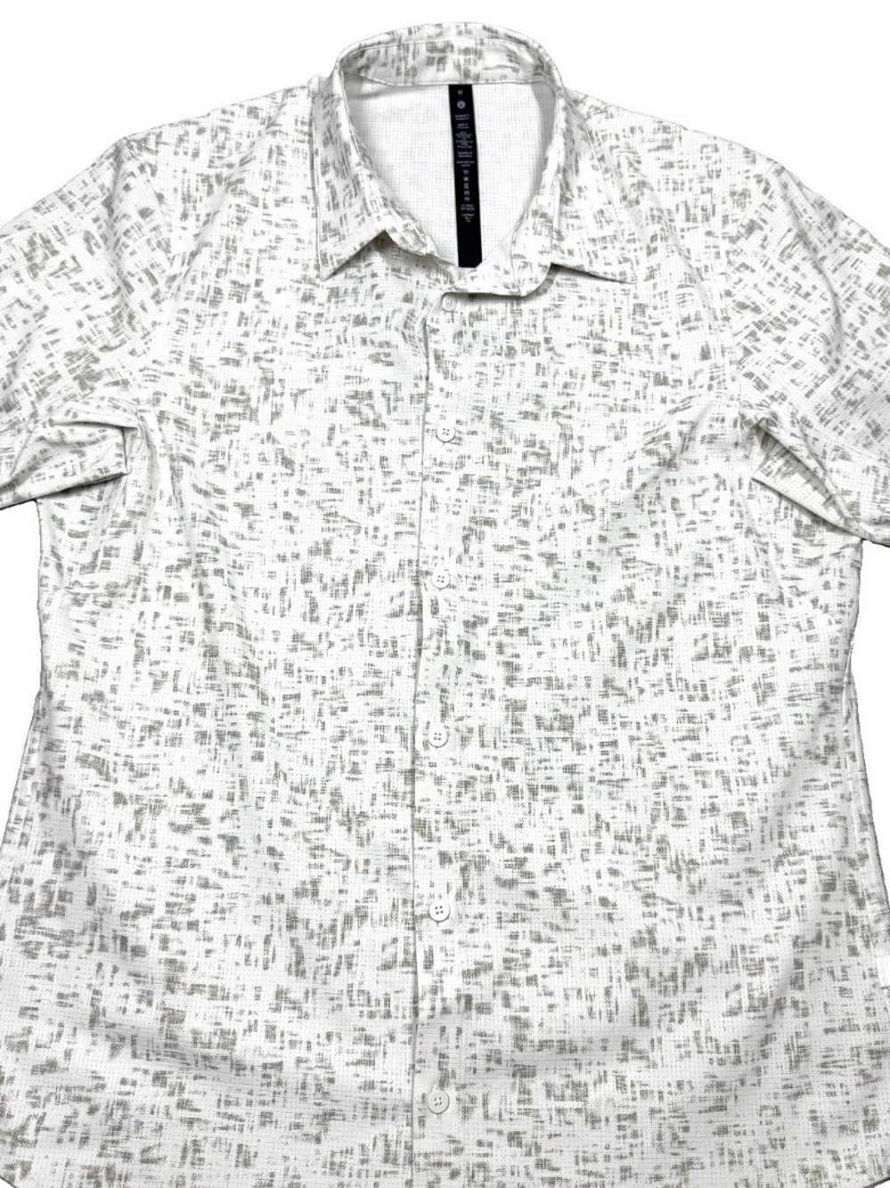 Lululemon athletica Men's White Short-Sleeve Patterned Button-Down Shirt